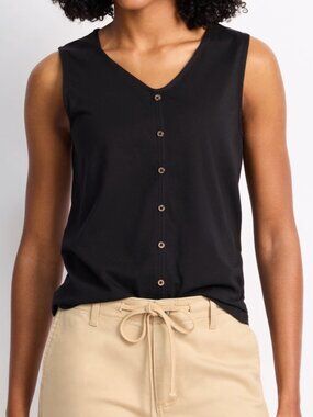 Market & Spruce Black Sleeveless V-Neck Button-Front Top